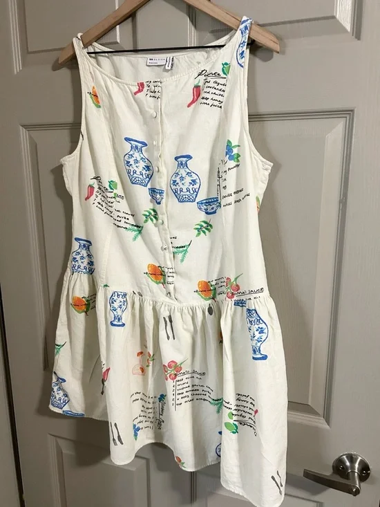 ASOS Sleeveless Cream Printed Drop-Waist Mini Dress SZ 12 - Picture 6 of 11